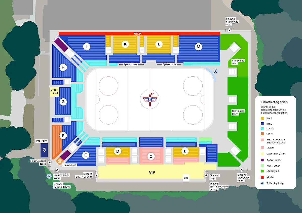 Saalplan der SWISS Arena mit farbig markierten Sektoren und Ticketkategorien